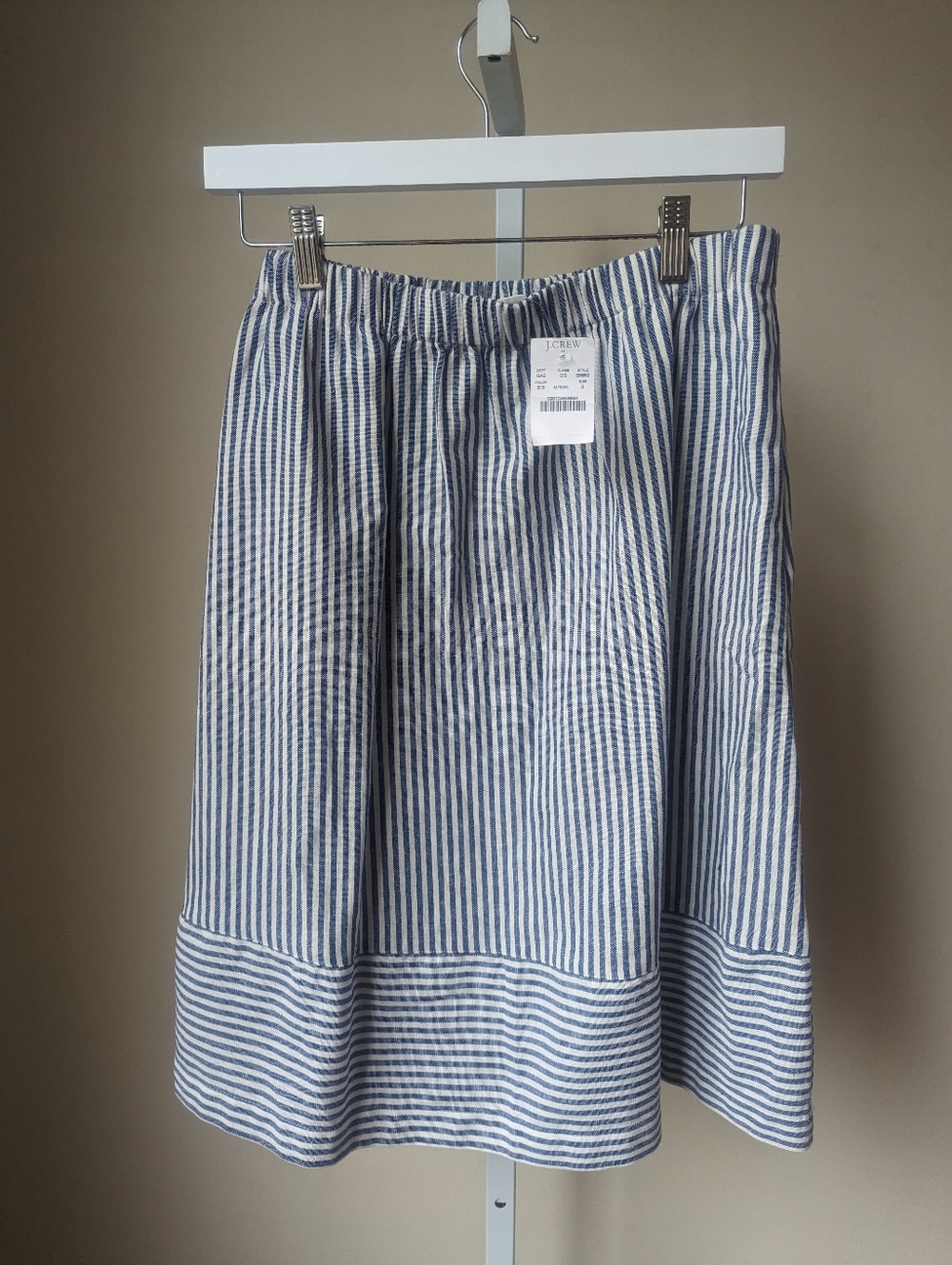 J. Crew white & chambray stripe pull on skirt NWT size S